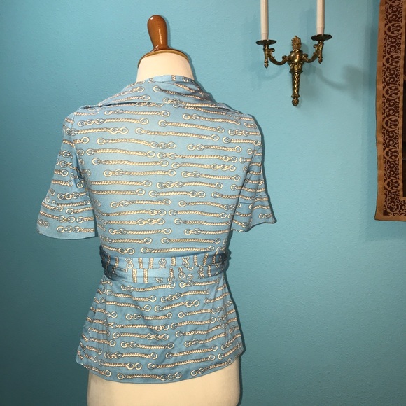 DVF Blue Silk “Julianna” Wrap Top - Picture 2 of 8